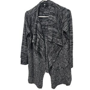 IZ Byer Sweater Womens Size Large Open Front Knit Black Gray Long Cardigan